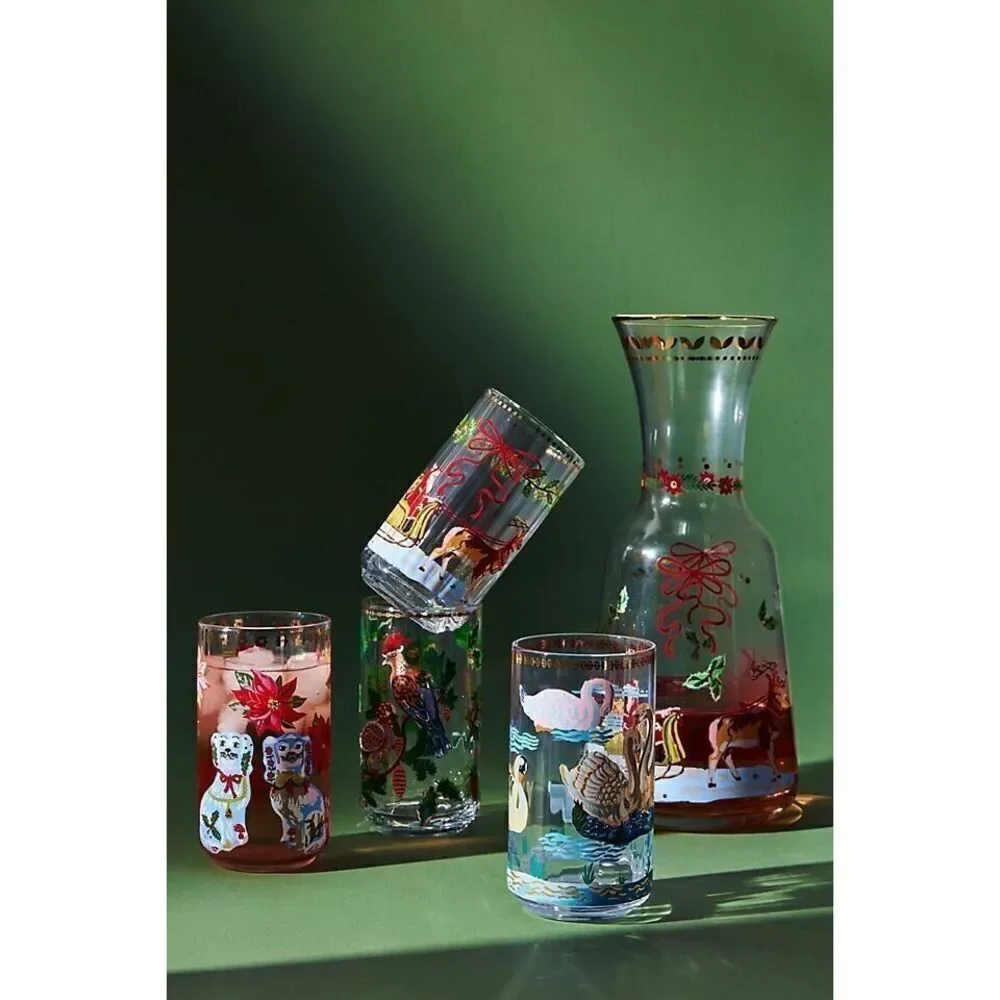 Anthropologie Nathalie Lete Twelve Days of Christmas Juice Glass Two Birds NEW